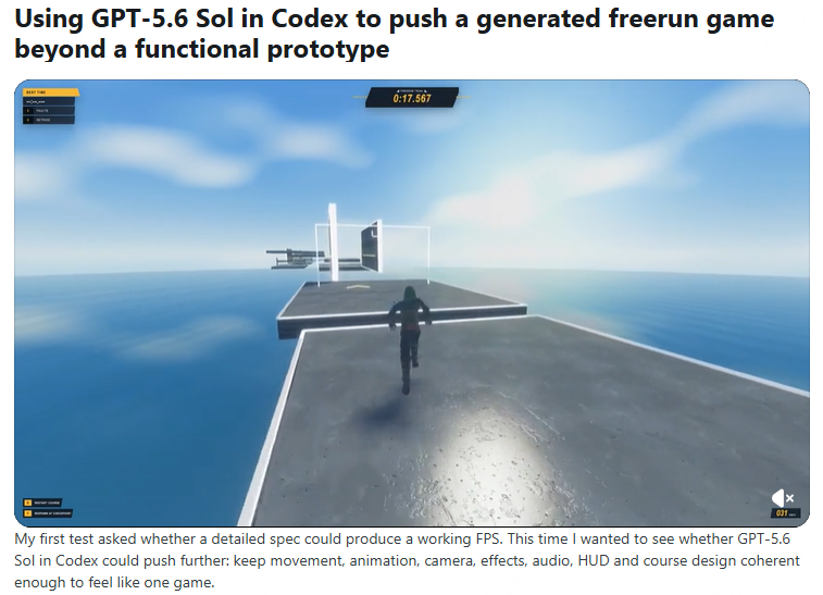 second user case for GPT 5.6 Sol game dev