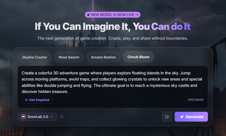 Enter your game idea in SoonLab