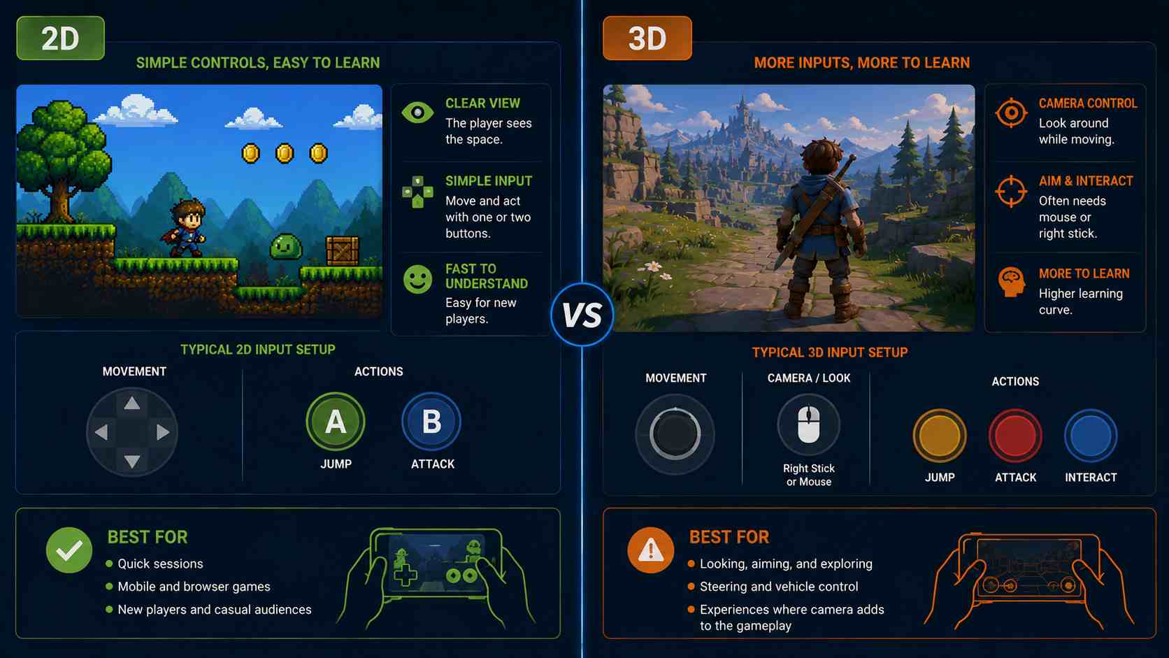 Controls of 2D vs 3D games