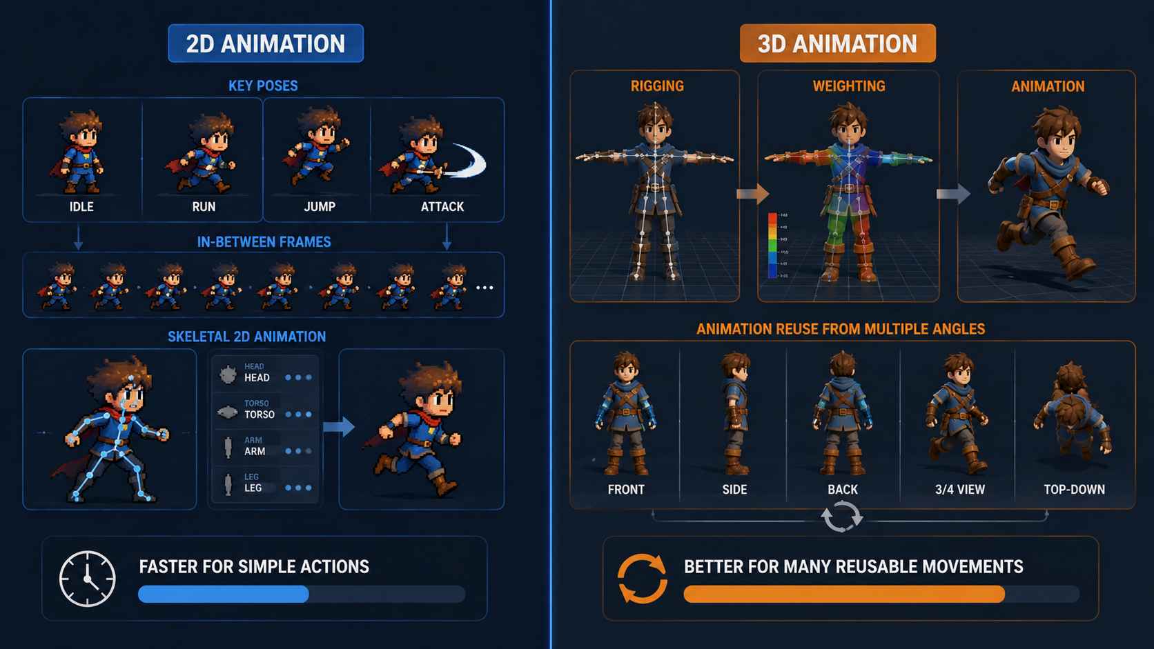 Animation of 2D vs 3D games