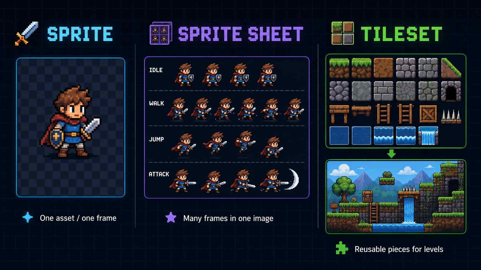 Sprite vs Sprite Sheet vs Tileset