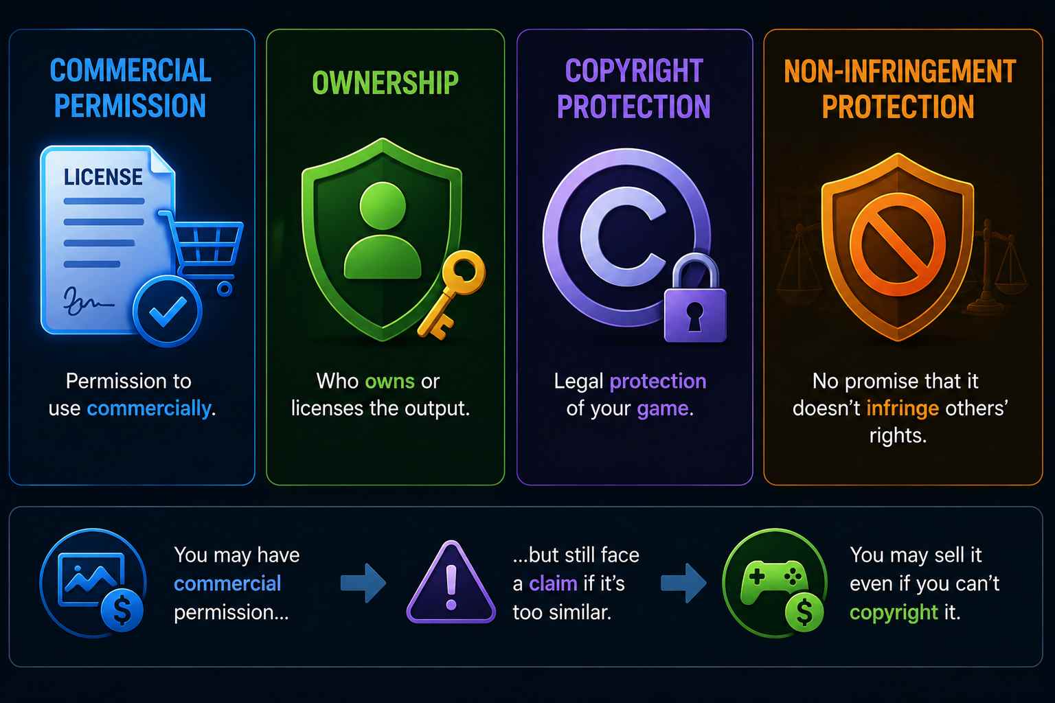 difference of Commercial Use, Ownership, and Copyright