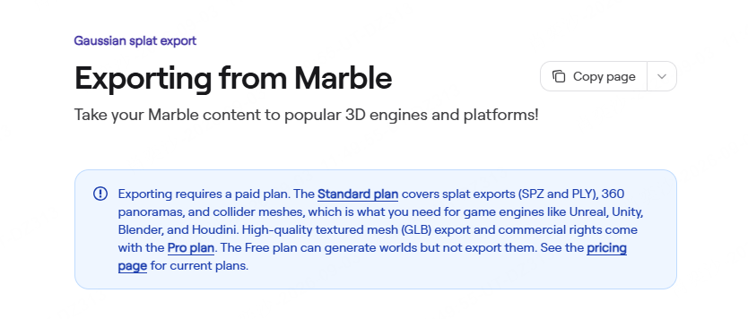 Marble worlds can be exported for game engine