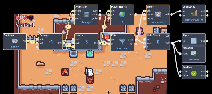 Testing Flowlab game logic in Live Mode with active behavior connections