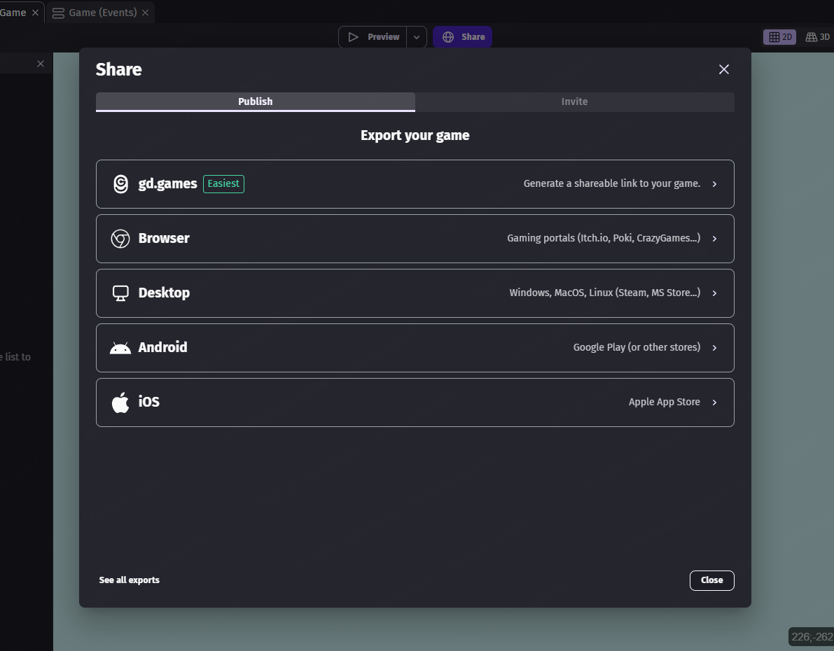 share and publish your GDevelop game