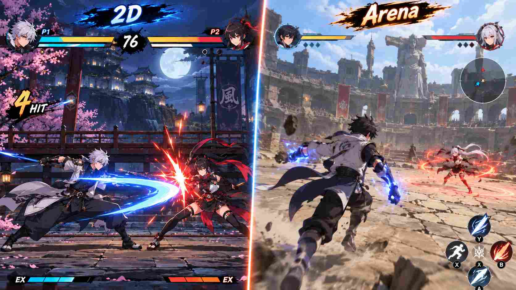 2D or arena anime fighting game